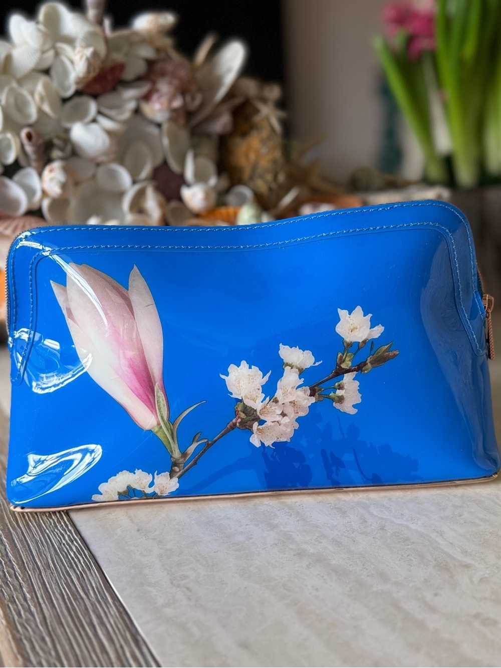 Ted Baker Blue Floral Patent Cosmetic Pouch